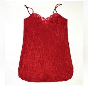 Intimate Style Nightgown Women’s Medium Red Floral Lace Satin Slip Lingerie